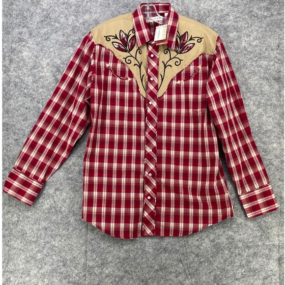 Roper Other - Roper Western Shirt Men L Red Plaid Embroidered Yoke Pearl Snap Smile Pocket NEW